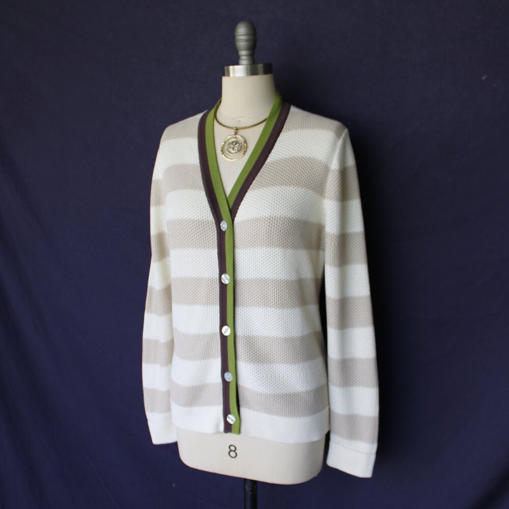 KULE Raven cardigan sinclair stripe sweater varsity polo cotton jumper $298 M - Picture 4 of 11